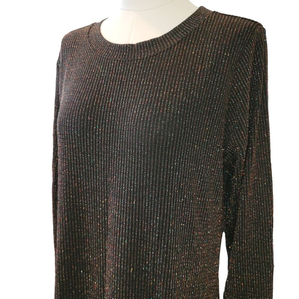 Loft Black & Gold Sparkle Maxi Dress Long Sleeve Size XL jj3591